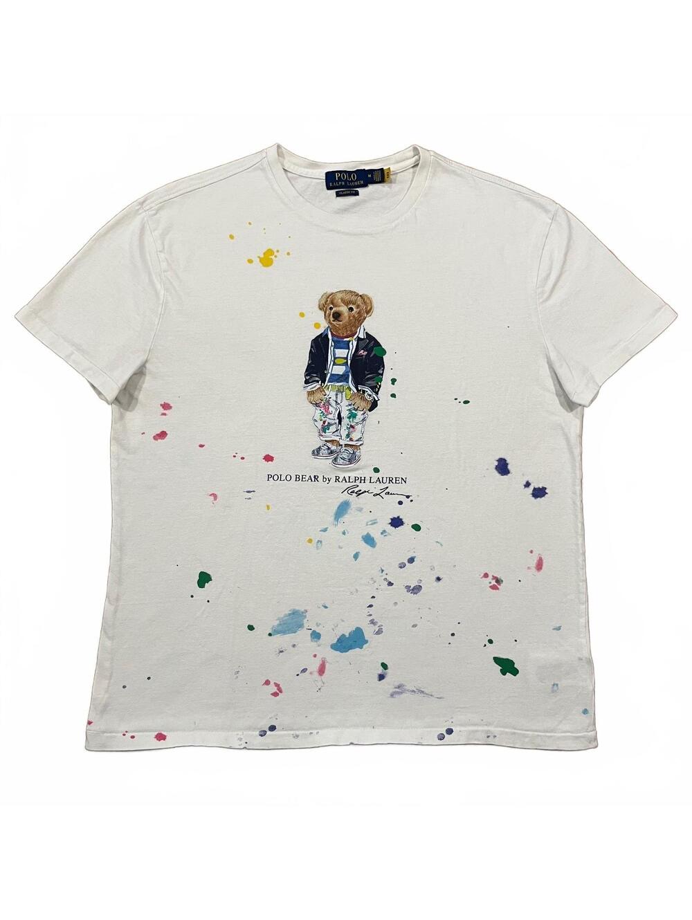 Polo Ralph Lauren Mens Polo Bear Paint Splatter White T Shirt Size Medium